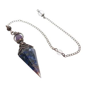 Blue Lapis Chips Resin Pendulum Pendant Antique Red, approx 20-60mm, 6mm, 20cm chain