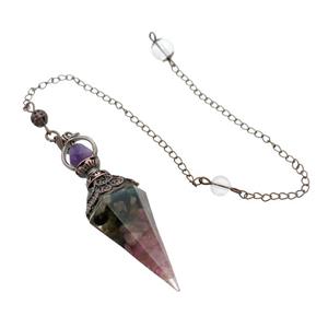 Multicolor Tourmaline Chips Resin Pendulum Pendant Antique Red, approx 20-60mm, 6mm, 20cm chain