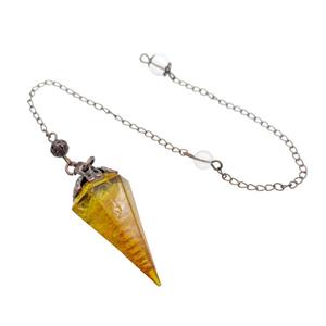 Yellow Citrine Chips Resin Pendulum Pendant Antique Red, approx 20-40mm, 20cm chain