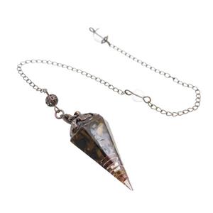 Tiger Eye Stone Chips Resin Pendulum Pendant Antique Red, approx 20-40mm, 20cm chain