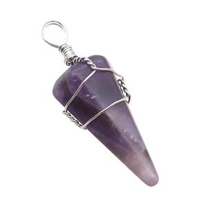 Purple Amethyst Pendulum Pendant Wire Wrapped, approx 18-35mm
