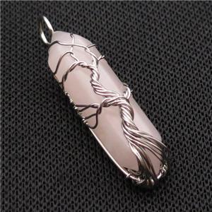 Pink Rose Quartz Bullet Pendant Tree Wire Wrapped, approx 11-40mm