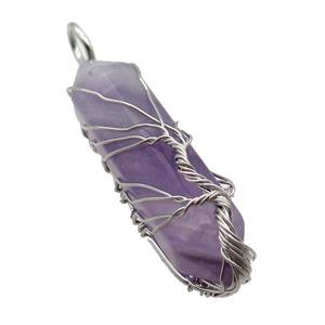 Purple Amethyst Bullet Pendant Tree Wire Wrapped, approx 11-40mm