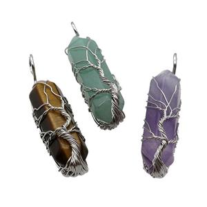 Mix Gemstone Bullet Pendant Tree Wire Wrapped, approx 11-40mm