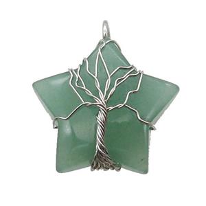 Green Aventurine Star Pendant Wire Wrapped, approx 30mm
