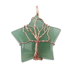 Green Aventurine Star Pendant Tree Wire Wrapped, approx 30mm