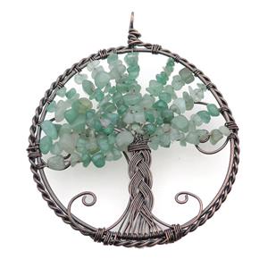 Green Aventurine Chip Tree Of Life Pendant Wire Wrapped Antique Red, approx 100mm