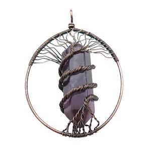 Amethyst Tree Of Life Pendant Alloy Wire Wrapped Antique Red, approx 50-70mm