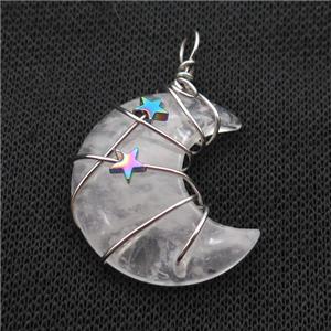 Clear Quartz Moon Pendant Wire Wrapped, approx 34mm