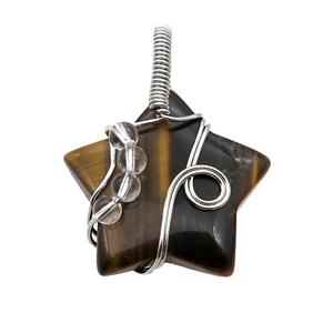 Tiger Eye Stone Star Pendant Wire Wrapped, approx 30mm