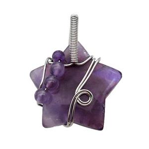 Purple Amethyst Star Pendant Wire Wrapped, approx 30mm