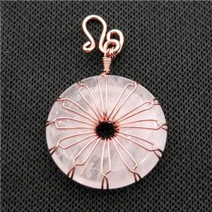 Clear Quartz Donut Pendant Wire Wrapped Rose Gold, approx 30mm