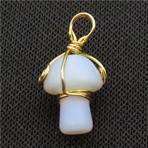 White Opalite Mushroom Pendant Wire Wrapped, approx 15-20mm