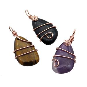 Mix Gemstone Teardrop Pendant Wire Wrapped, approx 20-42mm