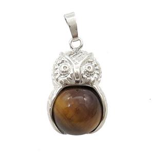 Alloy Owl Pendant With Tiger Eye Stone, approx 16mm, 20-25mm