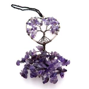 Purple Amethyst Chip Pendant Tree Of Life Antique Red, approx 50mm, 16cm length