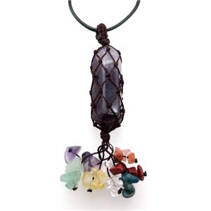 Amethyst Stick Necklace Gemstone Chakra Wire Wrapped, approx 14-45mm, 90mm