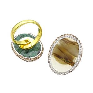 Synthetic Quartz Copper Ring Pave Rhinestone Adjustable Gold Plated, approx 20-28mm, 18mm dia
