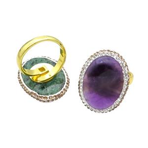 Amethyst Copper Ring Pave Rhinestone Adjustable Gold Plated, approx 20-28mm, 18mm dia