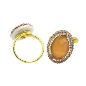 Orange Crystal Glass Copper Ring Pave Rhinestone Adjustable Gold Plated, approx 18-25mm, 18mm dia