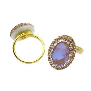 Peach Crystal Glass Copper Ring Pave Rhinestone Adjustable Gold Plated, approx 18-25mm, 18mm dia