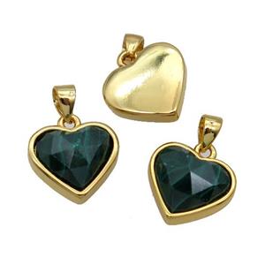 Green Malachite Heart Pendant Gold Plated, approx 12mm