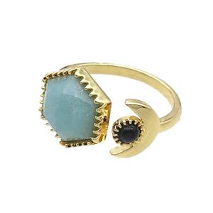 Blue Amazonite Copper Ring Hexagon Gold Plated, approx 9mm, 13mm, 18mm dia