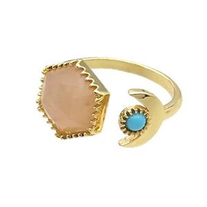 Rose Quartz Copper Ring Hexagon Gold Plated, approx 9mm, 13mm, 18mm dia