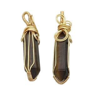 Tiger Eye Stone Prism Pendant Wire Wrapped, approx 8-30mm