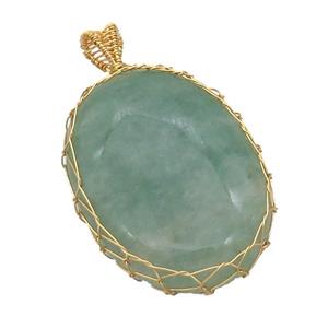 Green Aventurine Oval Pendant Wire Wrapped, approx 30-40mm