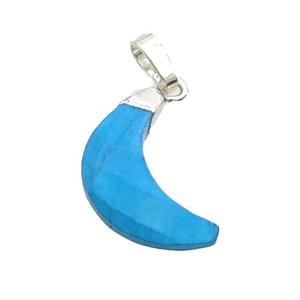 Blue Turquoise Moon Pendant Dye Silver Plated, approx 13-19mm