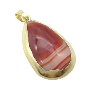 Red Stripe Agate Teardrop Pendant Gold Plated, approx 20-30mm
