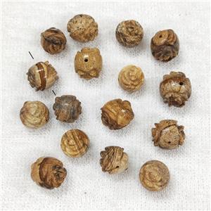 Picture Jasper Flower Beads Carved, approx 12-16mm