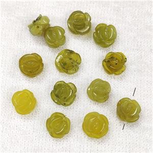 Korean Lemon Jade Flower Beads Carved, approx 14-17mm