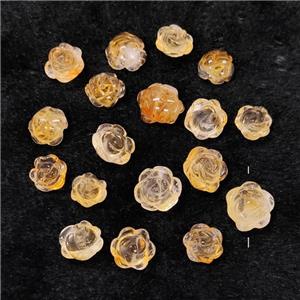 Yellow Citrine Flower Beads Carved, approx 10-14mm