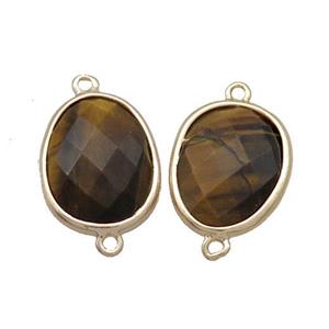 Natural Tiger Eye Stone Connector Yellow Faceted Oval Gold Plated, approx 13-16mm