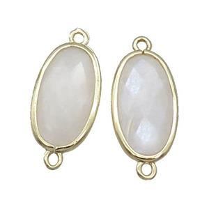 White Moonstone Connector Faceted Oval Gold Plated, approx 12-20mm