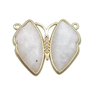 White Moonstone Butterfly Pendant With 2loops Copper Gold Plated, approx 26-30mm