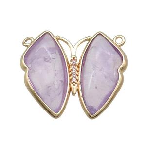 Purple Amethyst Butterfly Pendant With 2loops Copper Gold Plated, approx 26-30mm