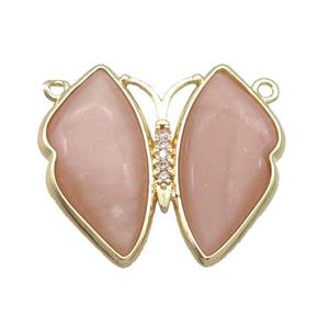 Peach Moonstone Butterfly Pendant With 2loops Copper Gold Plated, approx 26-30mm