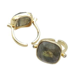 Labradorite Ring Square Copper Gold Plated, approx 16mm, 18mm dia