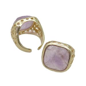 Purple Amethyst Ring Square Copper Gold Plated, approx 16mm, 18mm dia