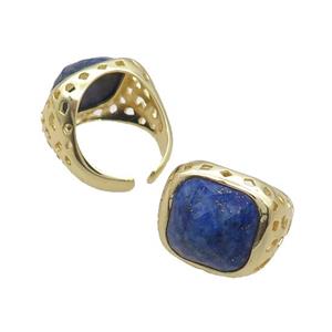 Blue Lapis Ring Square Copper Gold Plated, approx 16mm, 18mm dia