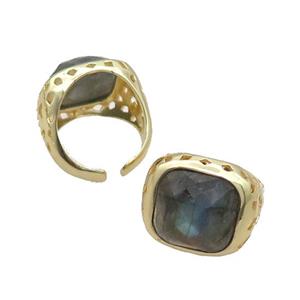 Labradorite Ring Square Copper Gold Plated, approx 16mm, 18mm dia