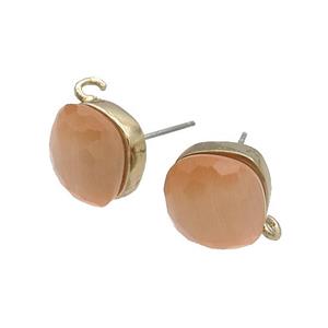 Peach Cat Eye Glass Stud Earring Copper Loop Gold Plated, approx 11x11mm
