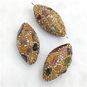 Polymer Clay Rice Beads Pave Rhinestone Yellow Multicolor Tourmaline, approx 15-30mm