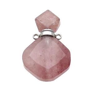 Natural Pink Strawberry Quartz Perfume Bottle Pendant, approx 17-26mm