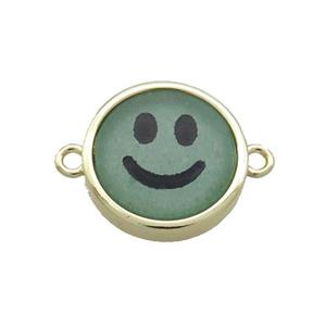 Green Aventurine Emoji Connector Smileface Circle Gold Plated, approx 15mm dia