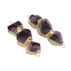 Natural Amethyst Stick Connector Purple Gold Plated, approx 16-40mm