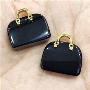 Natural Black Onyx Agate Bag Pendant, approx 20-24mm